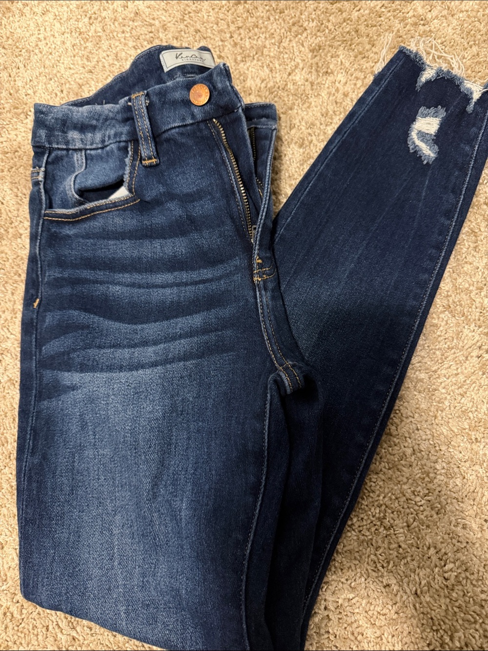 KanCan Indigo High-Rise Skinny Jeans with Subtle Distress